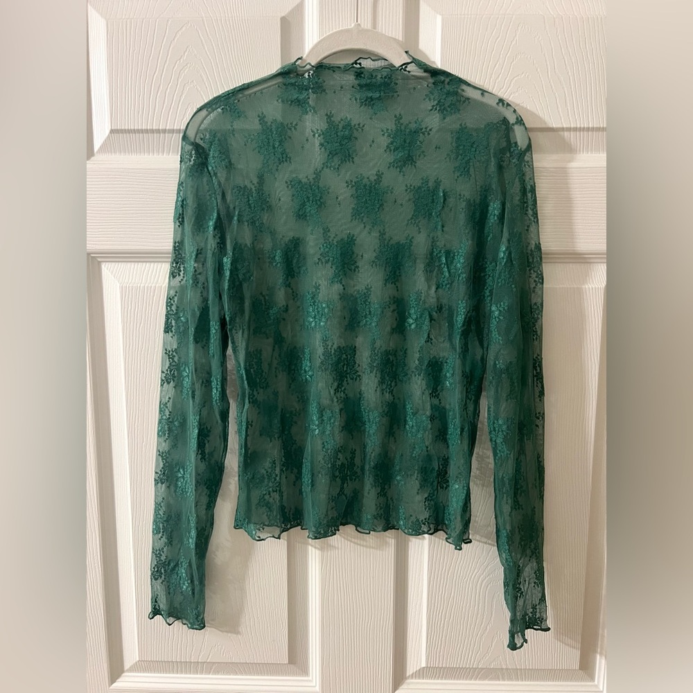 Sheer Green Lace Long Sleeve Top